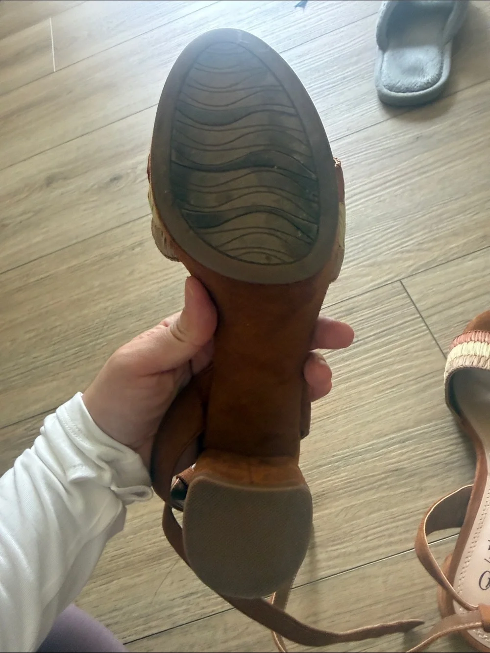 Impo Tan and Natural Raffia Platform Sandals with Ankle Strap
